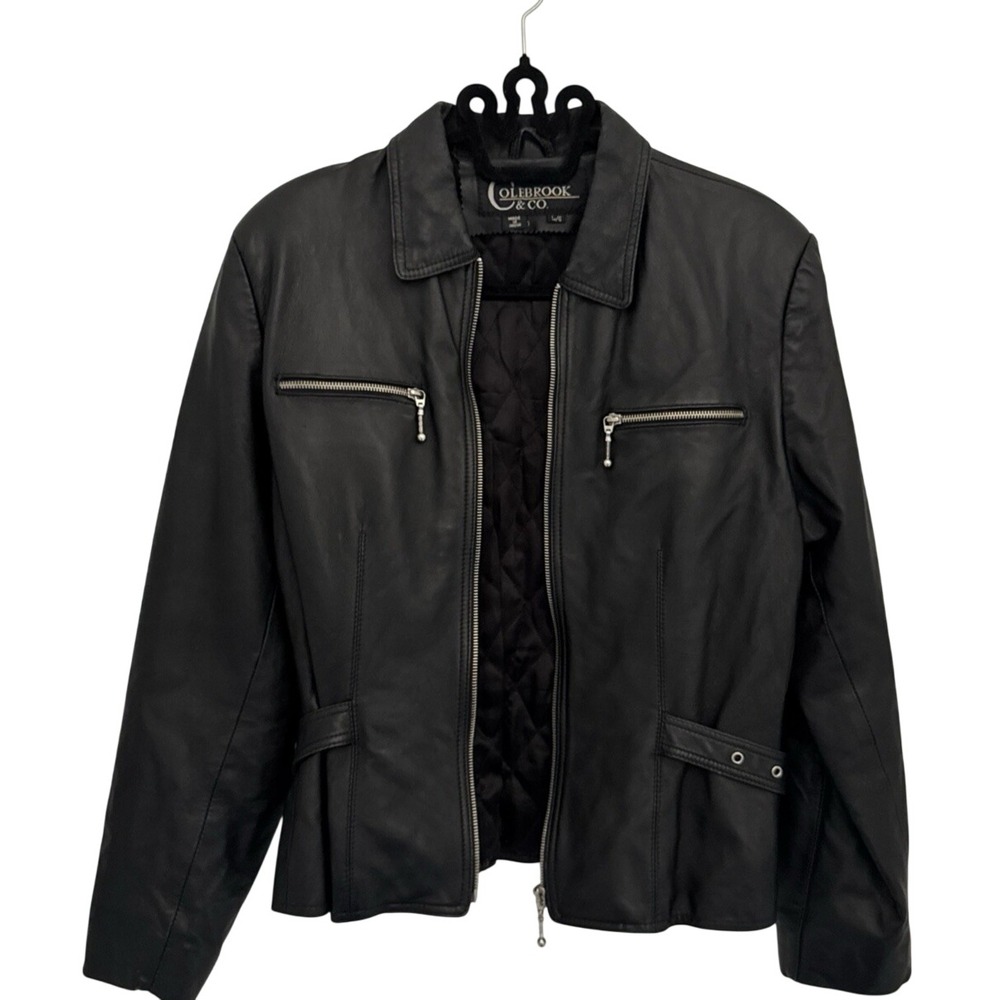 Colebrook & Co Womens Black Leather Motorcycle Jacket Biker Retro Y2K Large
